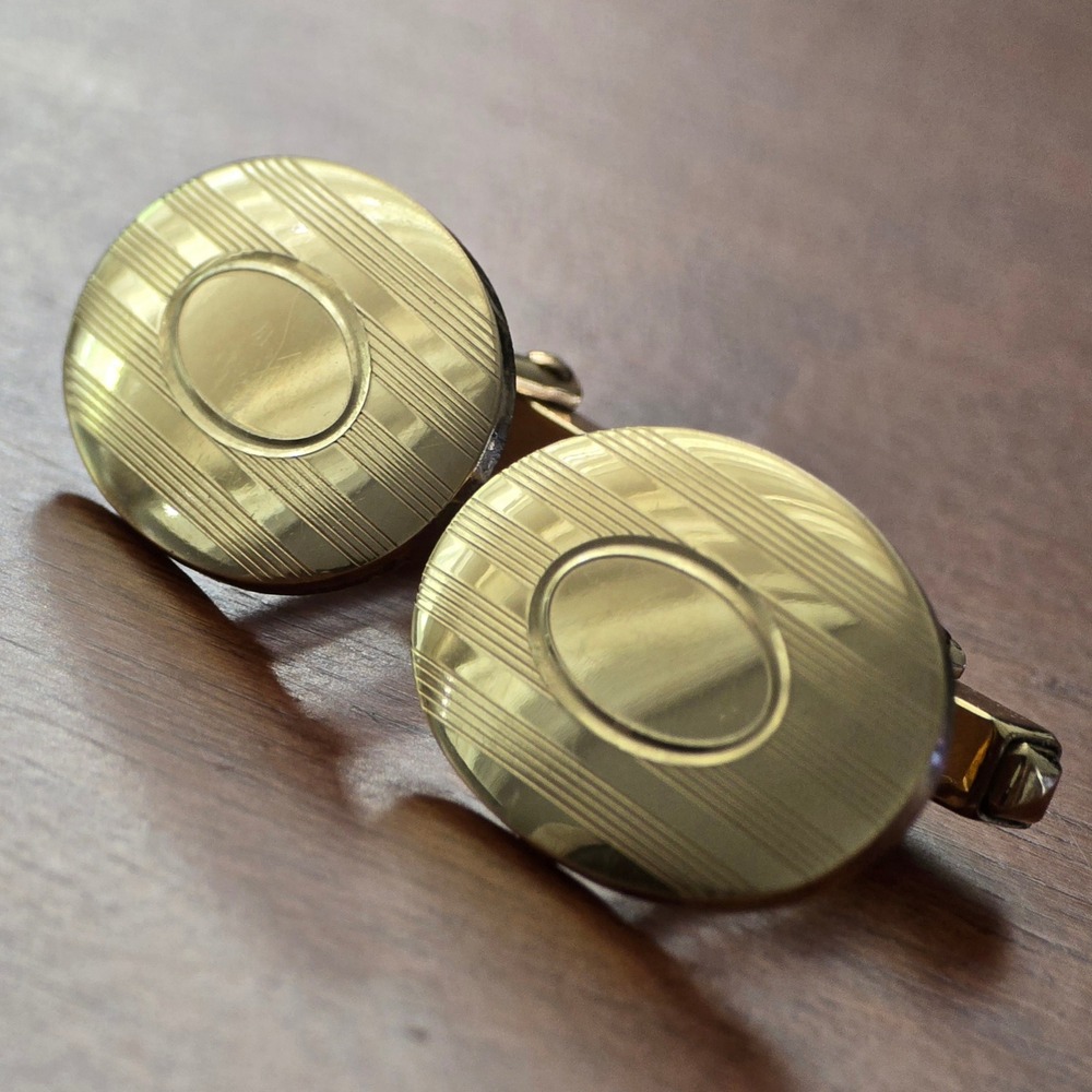 Vintage Anson Mens Cufflinks 1/20 12K Gold Filled Oval Engraved Toggle Back